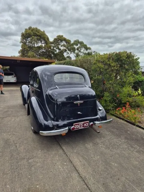Rear three-quarter view of the restored 1936 Oldsmobile F-37 sedan