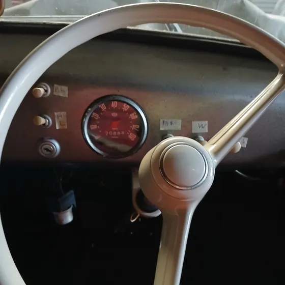 Speedometer, switches and cream steering wheel of the c1958 Goggomobil T300 sedan